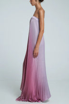 Satin Pleated Strapless Column Maxi Dress