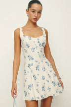 Floral Scoop Neck Tank Strap Fit and Flare Mini Dress