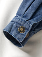 Denim Splice Letter Print Lapel Neck Oversized Hoodie