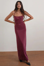 Polka Dot Square Neck Spaghetti Strap Bodycon Maxi Dress