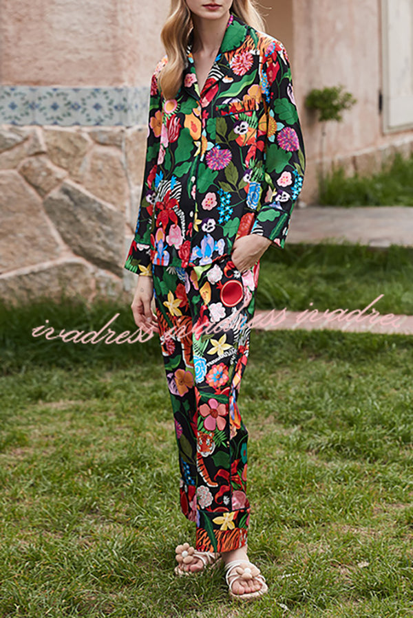 Tiger and Zebra Printed Home Long Sleeved Two-piece Set