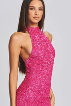 Sequin Halter Neck Sleeveless Bodycon Mini Dress