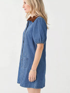 Button-Down Short Sleeve Denim Dress