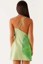Sexy Printed Cowl Neck One Shoulder Mini Dress