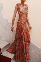 Bella Stretch Mesh Unique Print Bodysuit and High Rise Elastic Waist Maxi Skirt Set