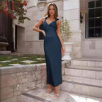 Elegant Satin Bow Backless Suspender Mini Dress