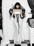 Floral Lace Spaghetti Strap Corset Lace-Up Gothic Maxi Dress