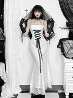Floral Lace Spaghetti Strap Corset Lace-Up Gothic Maxi Dress