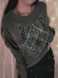 Vintage Print Oversized Long Sleeve Tee