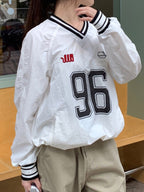 Number Print V Neck Thin Sweatshirt
