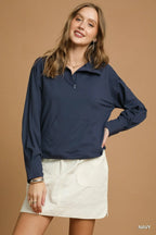 Umgee Half-Zip Sweatshirt with Front kangaroo pocket
