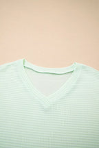 V Neck Short Sleeve Plus Size Waffle Knit Top