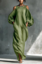 Elegant Off-the-Shoulder Lantern Sleeve Long Dress