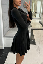 Polo Collar Deep V-Neck Paneled Skater Lettuce Hem Mini Dress