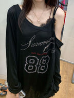 Oversized Long Sleeve Tee With Lettering Print