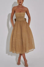 | Off Shoulder Backless Maxi Dress with Bow