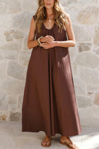 Solid Color Loose Sleeveless Casual Vacation Maxi Dress