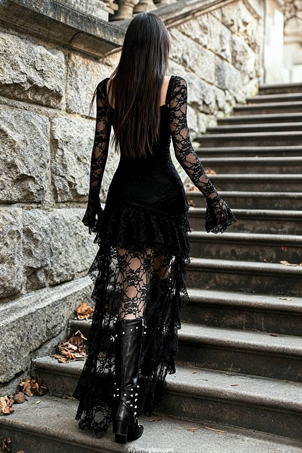 Sweetheart Neckline Lace Ruched Tie Bodice Tiered Ruffle High-Low Mini Dress