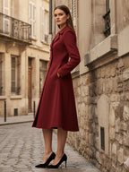 Double-Breasted Wool Blend Midi Coat With Flared A-Line Silhouette For Women 2026
