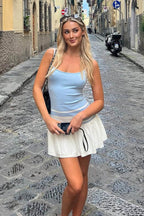 Colorblock Tank Top and Pleated Mini Skirt Two Piece Set
