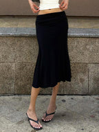 Solid-Color Pleats Maxi Skirt