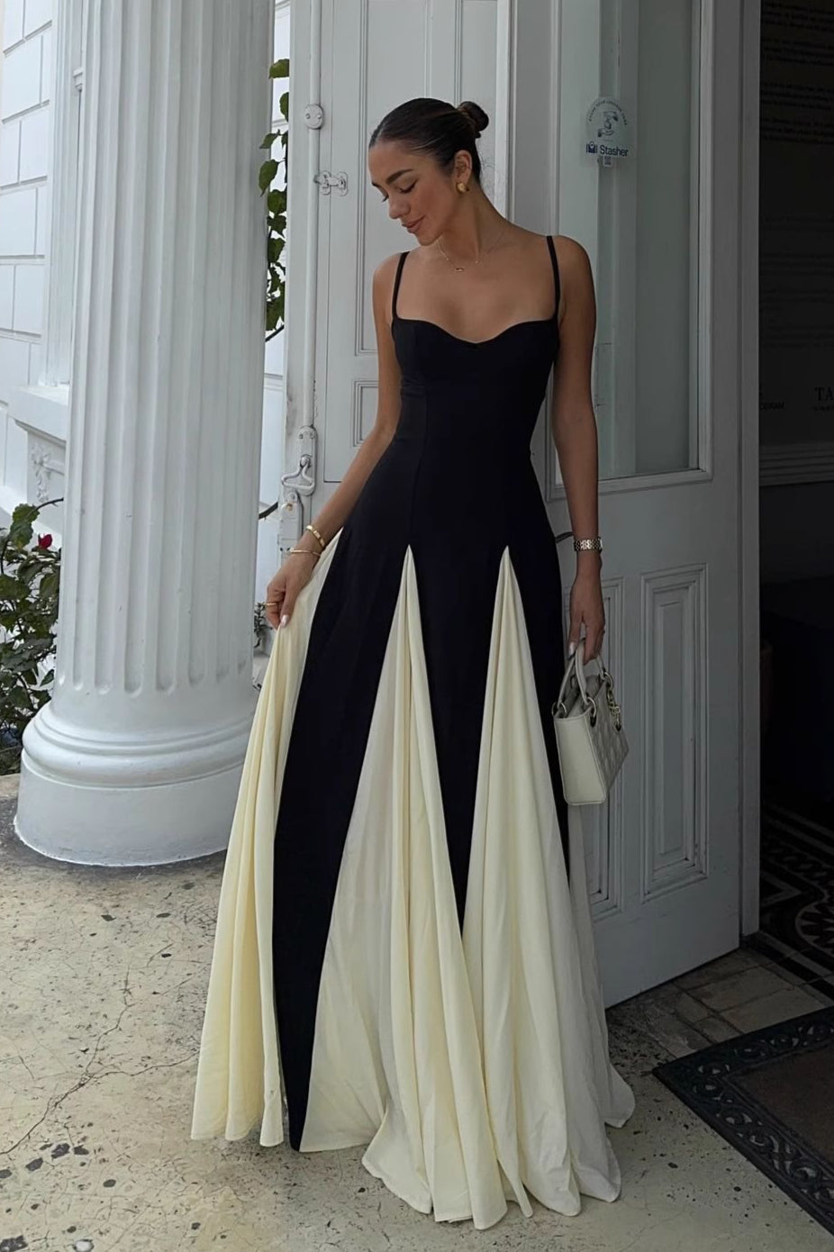 Black Colorblock Cami Maxi Dress