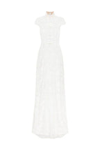 Saphina Floral Lace Pipa Knot Detail Short Sleeve Center Front Slit Maxi Top