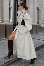 Retro Extra-Long Belted Waist-Tie Loose Overcoat