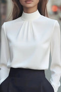 Solid Color Long-sleeved High-neck Casual Shirt