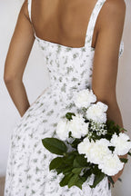 Wide Strap Sweetheart Ruched Bust Toile Floral Print A-Line Midi Dress