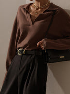 Solid Lapel Neck Knit Sweater