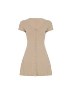 Row Buttons V-Neck Solid Colour Mini Dress