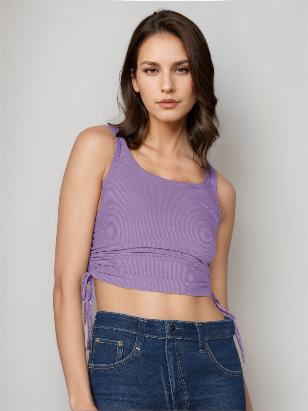 Simple Cami Tops Round Neck Drawstring Convertible Casual Camis