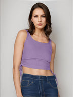 Simple Cami Tops Round Neck Drawstring Convertible Casual Camis