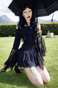 Smocked Off Shoulder Lace Bell Sleeve Tiered Ruffle Two Piece Set