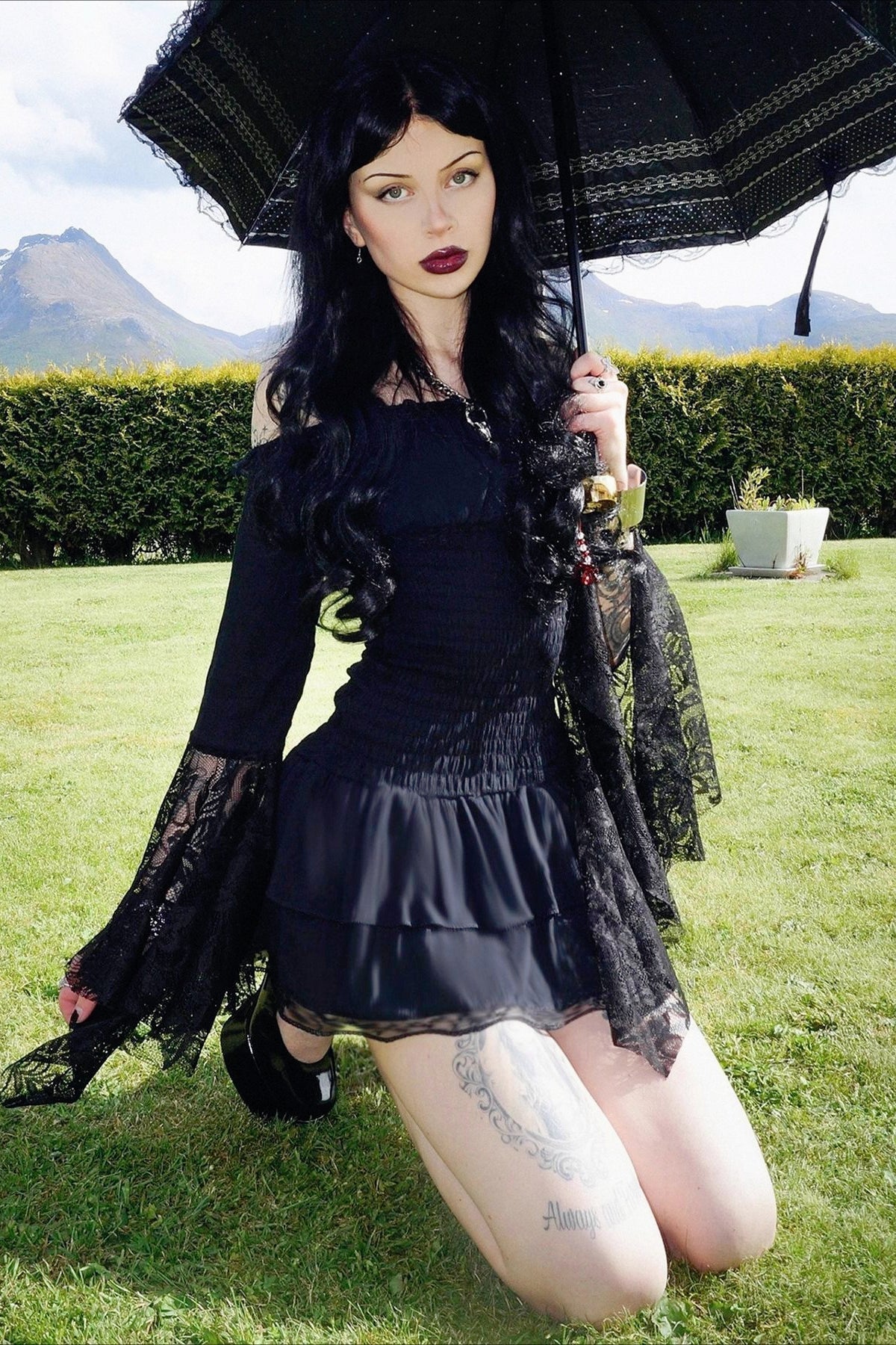 Smocked Off Shoulder Lace Bell Sleeve Tiered Ruffle Two Piece Set