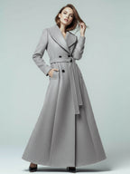 Woolen Belted Maxi Coat With Shawl Collar And Double-breasted For Women 2026