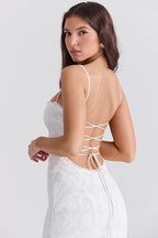 White Spaghetti Strap Back Lace-up Dress