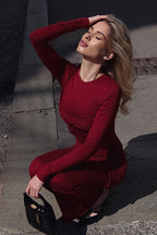 Long Sleeve Twist Front Ruched Bodycon Maxi Dress