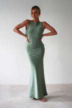 Alanna Soft Matte Satin Maxi Dress | Olive