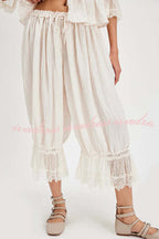Pastoral Style Elastic Waist Lace Hem Bloomer Pants