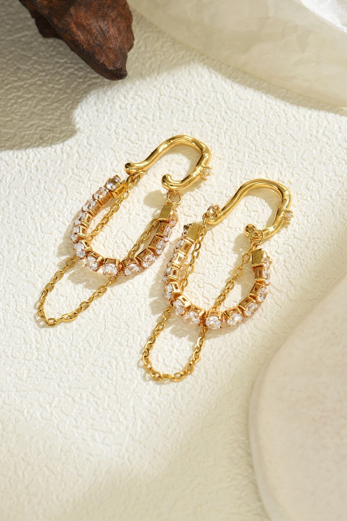 18K Gold Zirconia Fringe Ear Cuff Earrings