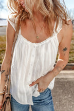 Lace Detail Ruffled Buttoned Loose Fit Tank Top