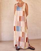 Irregular color plaid print sleeveless dress