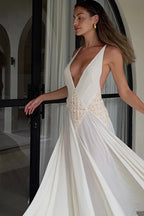White Backless V-Neck Dress