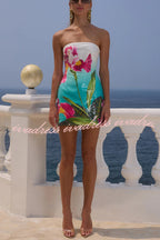 Beach Club Sequin Unique Print Strapless Stretch Mini Dress