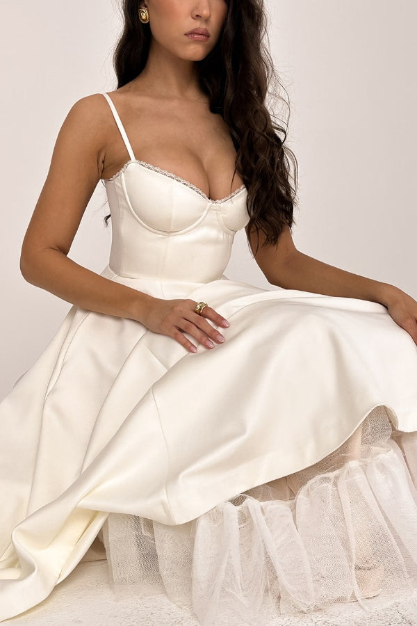 Lorraine Premium Strapless V Neck Sleeveless Tutu Maxi Dress Designer Edit