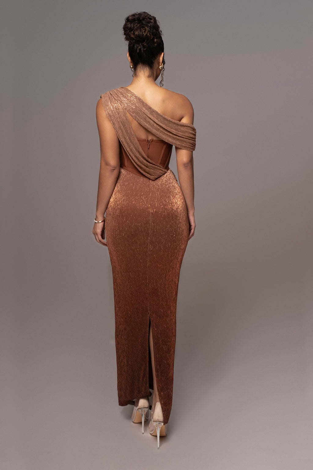 One Shoulder Draped Corset Bustier Ruched Column Maxi Gown