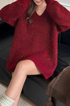 V Neck Sequin Oversized Sweater