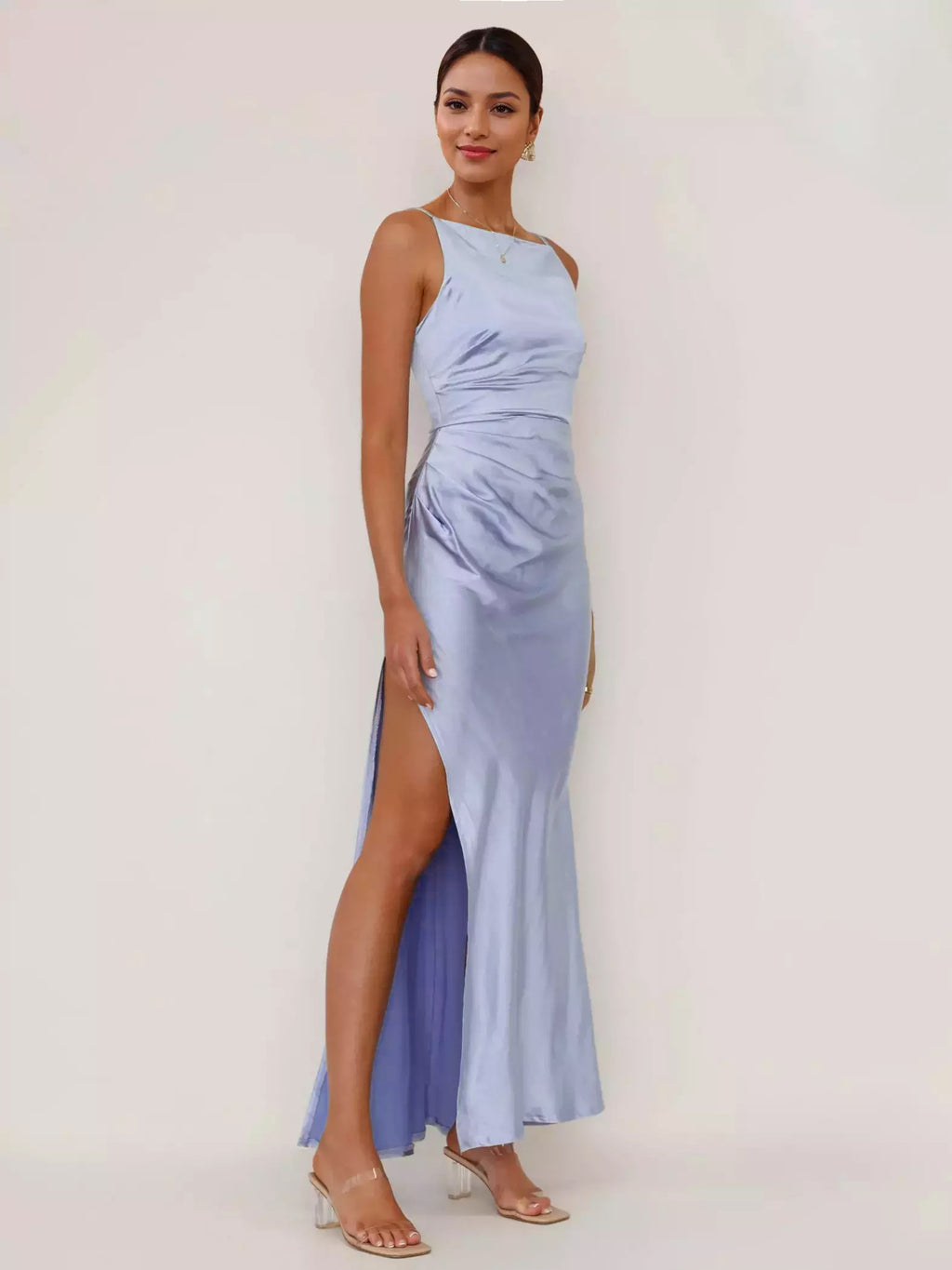Soft Pink Maxi Slit Dress Open Back Party Slip Dress For Women 2026